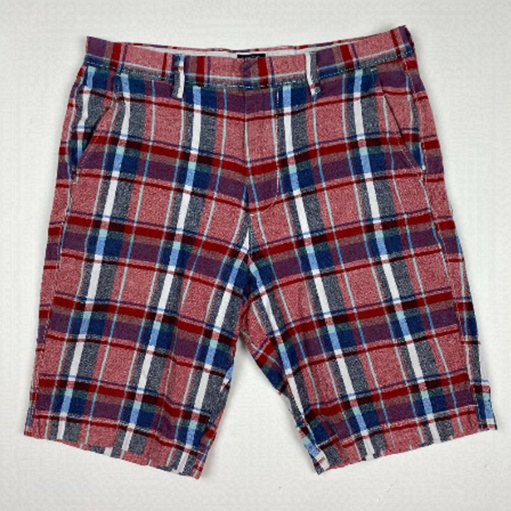 J.CREW Rivington Linen Blend Shorts Mens 31 Red Check Plaid Chino Bermuda J Crew